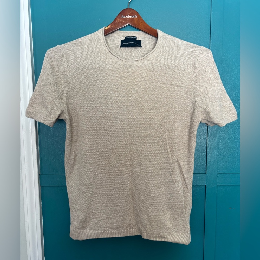 Abercrombie&Fitch Featherweight Tan Short Sleeve Sweater 100%Pima Cotton Size LG